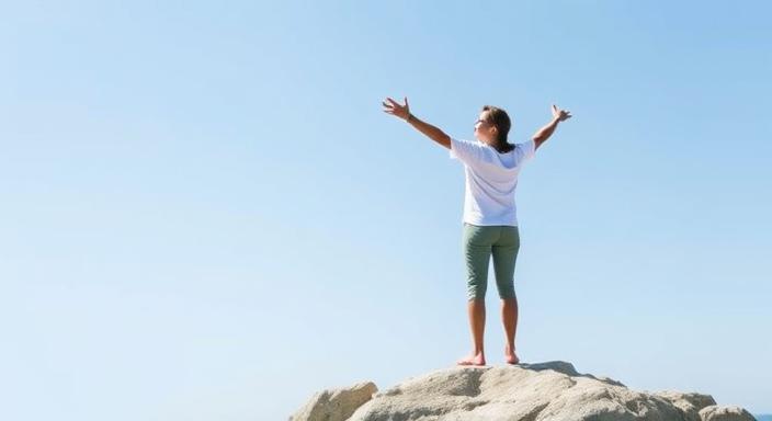 The New Route to Financial Freedom. A woman standing open her hands.