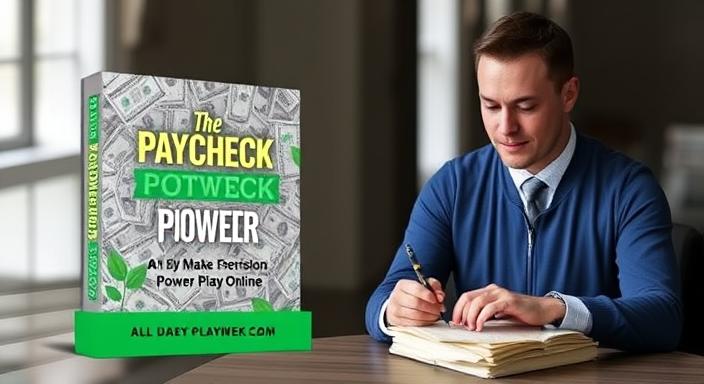 The Paycheck Power Playbook | Make Money online. A man writing on paycheck books.